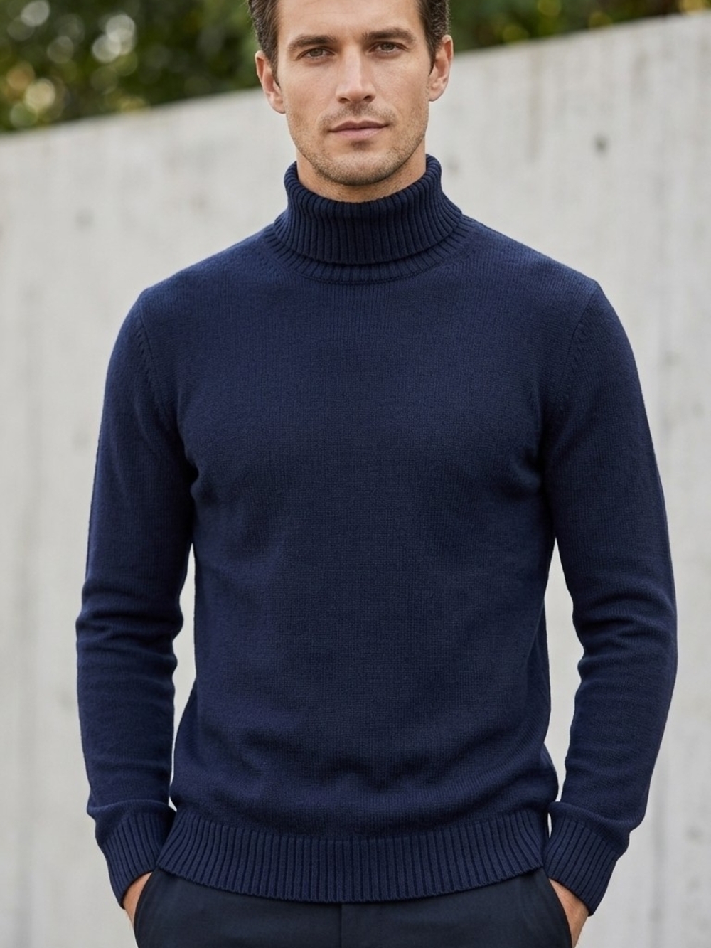 Men's Classic Turtleneck Sweater in Navy